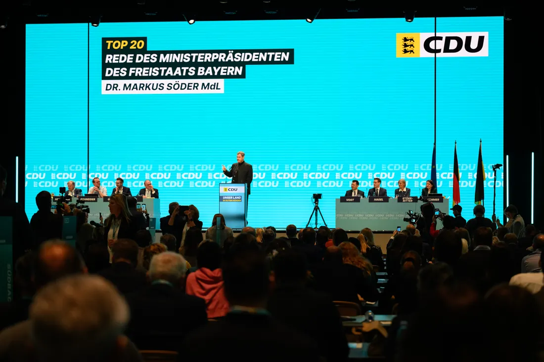 Landesparteitag der CDU Baden-Württemberg während der Rede von Markus Söder – Heidelberg, 6. Dezember 2025